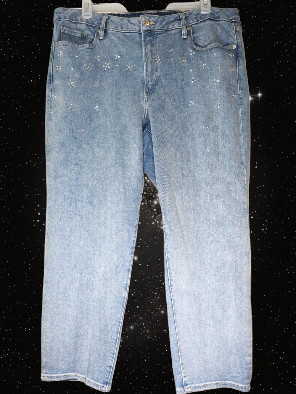 LIKE NEW OLD NAVY OG LOOSE FIT LIGHT WASH RHINESTONE EMBELLISHED JEANS SIZE 20